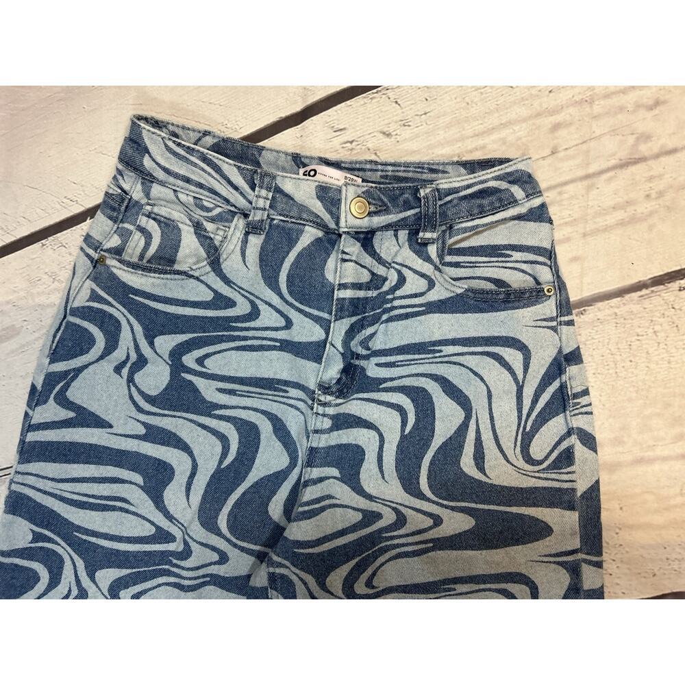 Swirl Print Wide Leg High Rise Jeans 9/29W Blue Denim - Picture 2 of 6